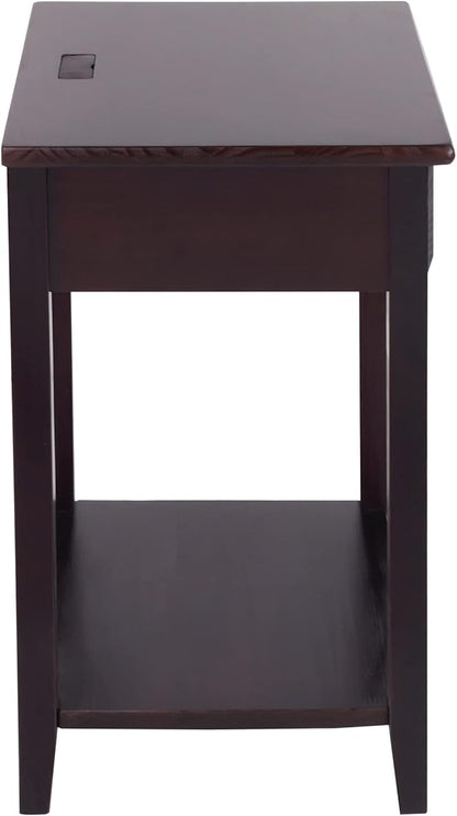 Casual Home Owl Night Stand with USB Port Charging Station and Drawer, 17.5"W x 14.25"D x 24.5"H, Espresso