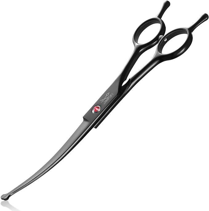 JASON 7.5" Dog Grooming Shear - Professional Up-curved Scissor with Round Tips Japanese Stainless Steel Hair Scissor for Dogs, Cats and Other Pets (Curved with Round Tips, Black)-Mewly Pet