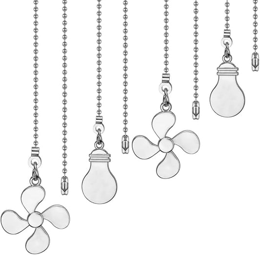 Ceiling Fan Pull Chain Set, 12 Inch Nickel, 4 Pieces Fan and Light Design Extension, for Ceiling Fan and Lighting
