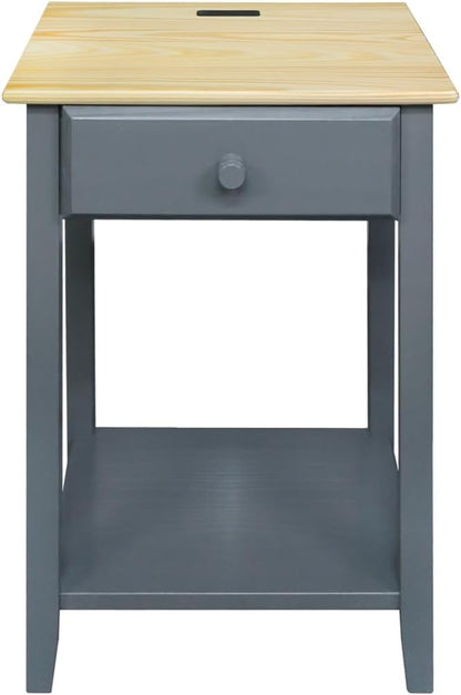 Casual Home Owl Night Stand with USB Port Charging Station and Drawer, 17.5" W x 14.25" D x 24.5" H, Natural Gray