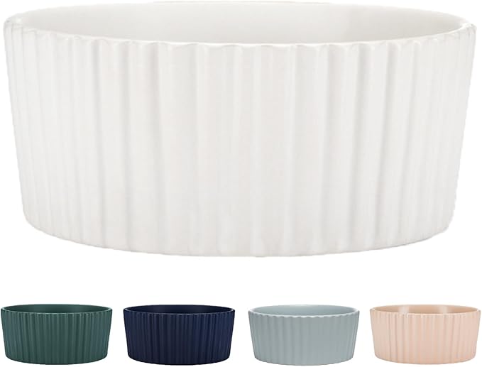Waggo Ripple Ceramic Dog Bowl for Medium and Large Breeds - Modern with Matte Finish, Heavyweight Durable Pet Food and Water Dish Crock, Dishwasher Safe (Small, White)-Mewly Pet