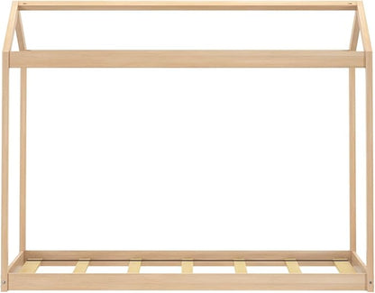 Max & Lily Twin Floor House Bed, Modern Solid Wood Low Bed Frame for Kids, Montessori Floor Bed for Bedroom, Playroom, Wooden Slats, Blonde