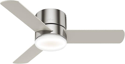 Hunter 44 inch Indoor Ceiling Fan with Light and Remote Control - For Bedroom or Living Room, Low Profile Mount, Modern Ceiling Fan with LED Light, Quiet, 3 Blades - Minimus 59454, Brushed Nickel