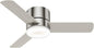 Hunter 44 inch Indoor Ceiling Fan with Light and Remote Control - For Bedroom or Living Room, Low Profile Mount, Modern Ceiling Fan with LED Light, Quiet, 3 Blades - Minimus 59454, Brushed Nickel