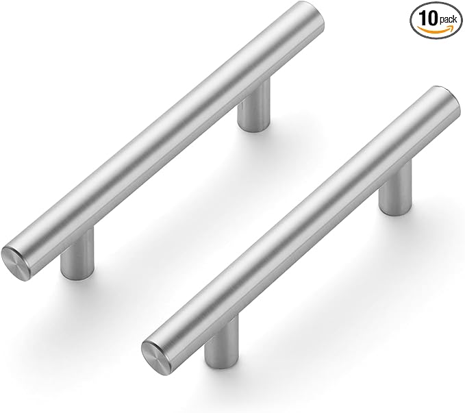 JOY DECOR 10 Pack 5 Inch Cabinet Pulls Kitchen Cabinet Handles with 3 Inch Hole Center Brushed Nickel Cabinet Hardware Stainless Steel Kitchen Drawer Pulls for Cabinets Cupboard, 76mm Hole Centers