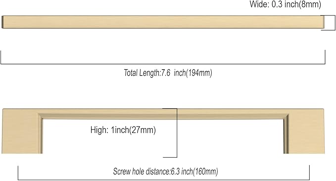 10 Pack Brushed Gold Cabinet Pulls 6.25 Inch Handles for Kitchen Cabinets, Brass Dresser Pulls, Hardware