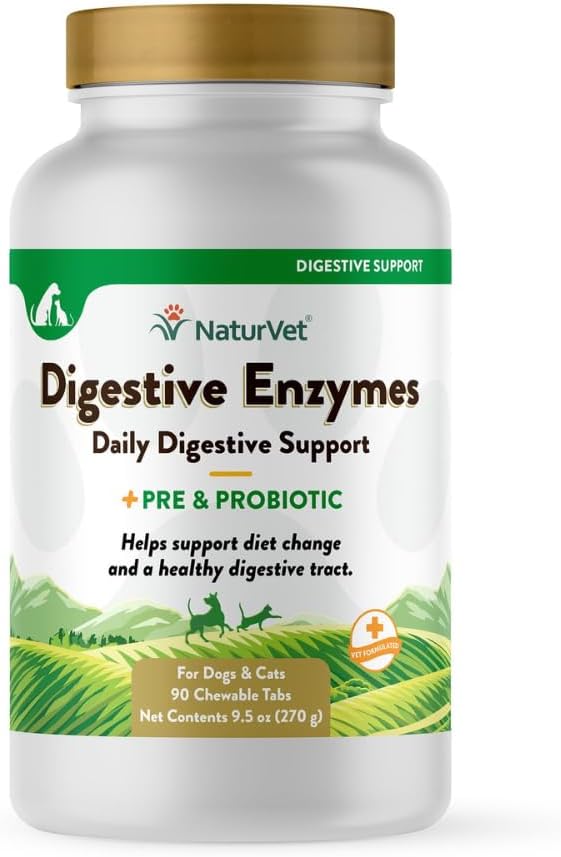 NaturVet Digestive Enzymes Plus Probiotics Supplement for Dogs, Soft Chews, Made in The USA with Globally Source Ingredients 90 Count-Mewly Pet