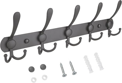 TICONN Wall Mounted Coat Rack, Five Heavy Duty Tri Hooks All Metal Construction for Jacket Coat Hat in Mudroom Entryway (Space Gray, 1-Pack)