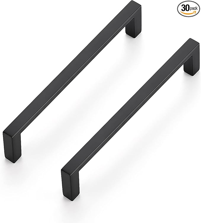 Ravinte 30 Pack Matte Black Cabinet Pulls, 5 Inch (128mm) Hole Center Slim Kitchen Handles, Square Drawer Pulls for Cabinets & Cupboards, Hardware