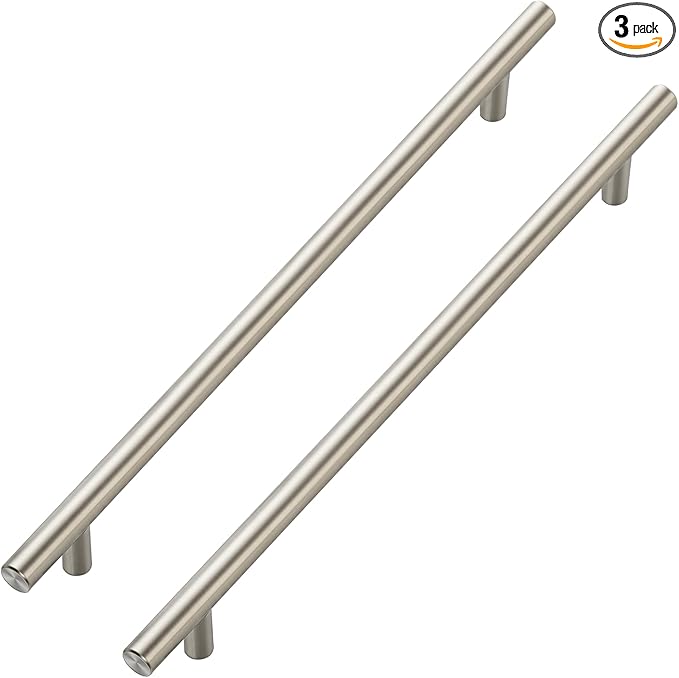 JOY DECOR 3 Pack Cabinet Handles, Brushed Nickel Cabinet Pulls, 10 in Hole Center Kitchen Cabinet Handles, Stainless Steel T Bar Handles for Dresser Drawers