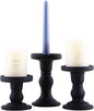 GMWD 3 Pcs Black Glass Candle Holder Set Clear, Candlesticks Holders Pillar Taper Candles Tealight Stand for Wedding Centerpieces Home Decorations Dining Table