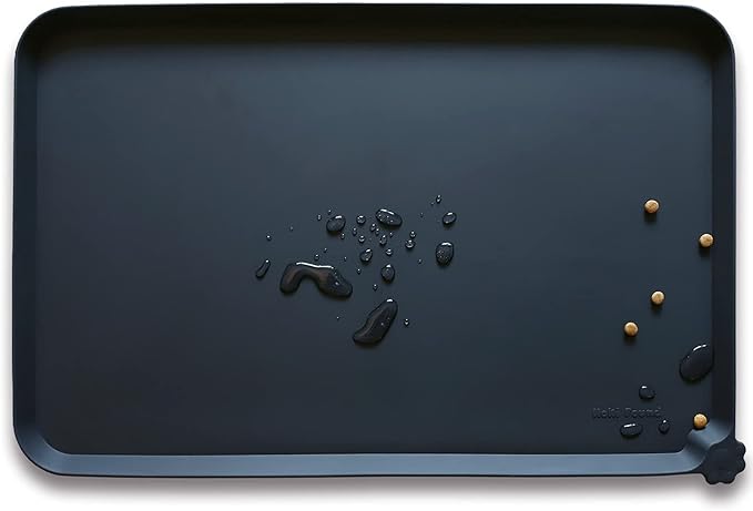 Hoki Found X-Large Silicone Pet Food Mats - Non Slip Dog Cat Bowl Mats - Waterproof - Black-Mewly Pet