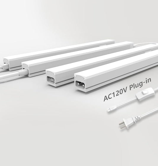 Under Cabinet Lighting Plug in, 12 Inch 4 Pcs, Linkable AC120V 3CCT 3000K/4000K/5000K Ultra Slim, LED Under Cabinet Lights for Counter Light, Kitchen, Shelf, Sink, Workshop, Desk, White