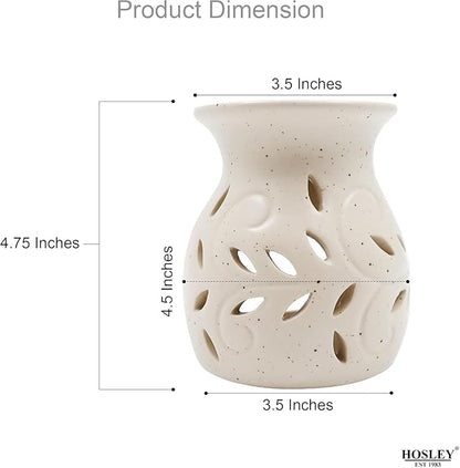 Hosley Elegant Ceramic Oil Warmers with Leaf Pattern and Speckle Design 4.5 Inches High Tealight Compatible for Aromatherapy and Home Decor Set of 6