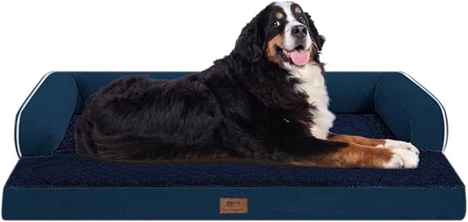 Orthopedic Large Dog Bed Washable: Orthopedic Dog beds for XXXLarge Size Dogs, Waterproof Washable Cover with Egg Foam Removable Bolster, Navy Blue Pet Beds for Large Dogs-Mewly Pet