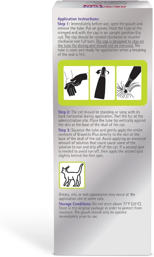 BRAVECTO Plus Topical Solution for Cats, Flea, Tick & Heartworm, 2 Months Supply, 2.6-6.2 lbs., Green Box-Mewly Pet
