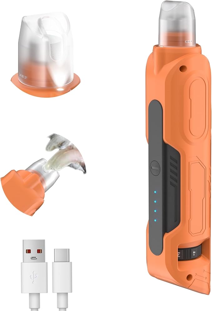 PAPIFEED High Torque Dog Nail Grinder Quiet - 6-Speed Adjustable Pet Nail Trimmer with 2 LED Lights & Dust-Proof Cover, Powerful Motor for Large/Medium/Small Dogs & Cats, Rechargeable - Orange-Mewly Pet
