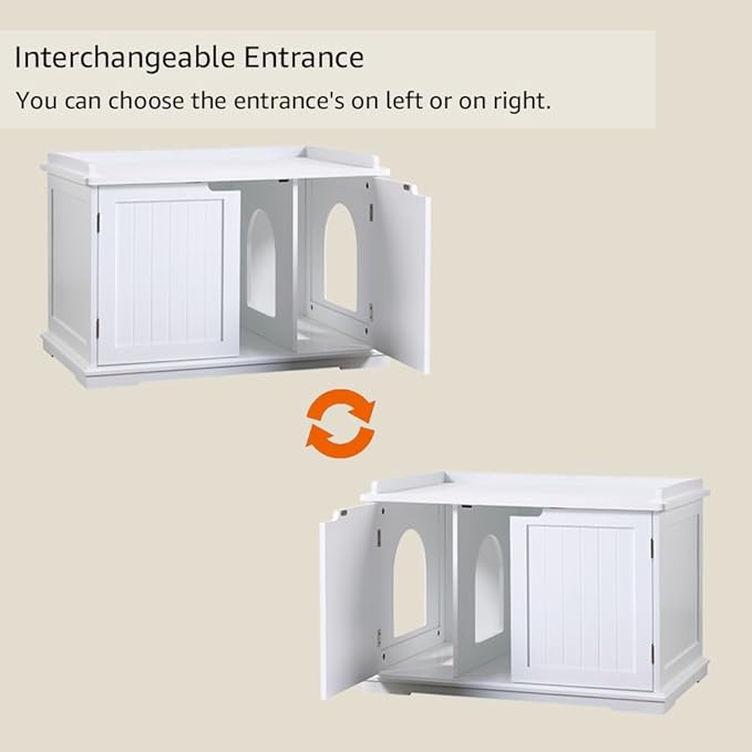 unipaws Cat Litter Box Enclosure Furniture, Cat Washroom, Hidden Litter Box Cover, Cabinet for Large Cat, Dog Proof Cat Litter Boxes, Hideaway Litter Box, Cat House, White-Mewly Pet