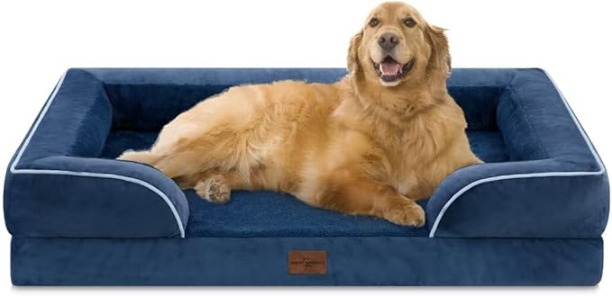 Comfort Expression Extra Large Dog Beds, Waterproof Orthopedic Foam Dog Beds, XL Dogs Bed with Bolster, Washable Dogs Sofa Pet Bed with Removable Cover & Non-Slip Bottom(X-Large,Navy Blue)-Mewly Pet