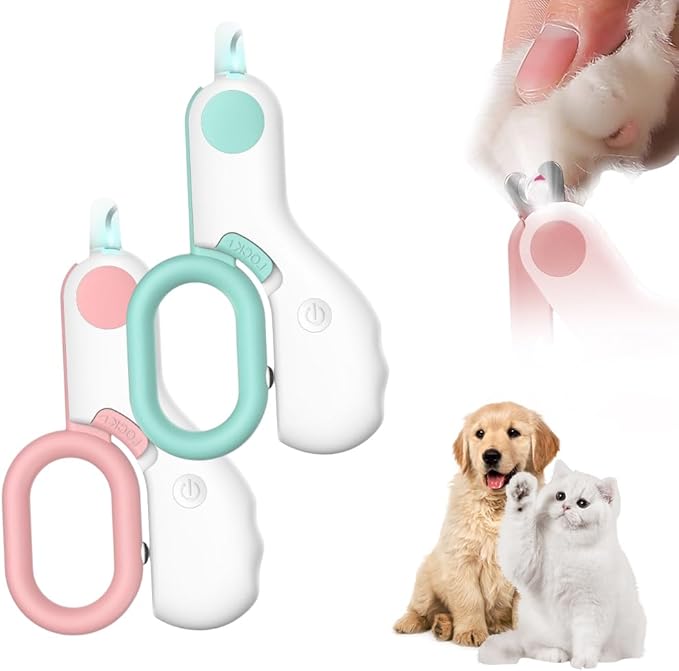 LED Pet Nail Clippers,Upgrade Cat Nail Clipper with Light,Cat Claw Trimmer Nail Clippers for Dogs,Trim Your Pets Nails Easy and Pain-Free Grooming Tool for Small Animals (Pink+Blue 1PCS)-Mewly Pet
