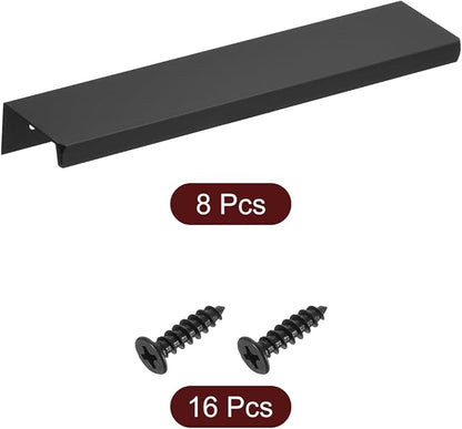 uxcell Cabinet Finger Edge Pull, 8pcs 150mm / 5.91" Aluminum Alloy Back Mount Hidden Cabinet Pulls Concealed Handle for Home Kitchen Drawer Cabinet, Black