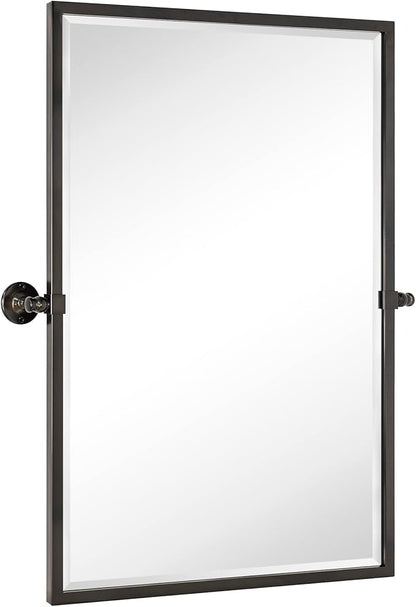 TEHOME Oil Rubebd Bronze Metal Framed Pivot Rectangle Bathroom Mirror Tilting Beveled Vanity Mirrors for Wall, Overall 27.9 x 36 inches (Mirrror 24 x 36 inches)