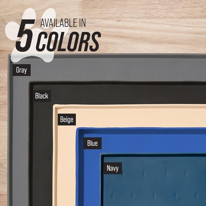 Leash Boss Dog Food Mat for Food and Water Bowls, Waterproof Silicone Pet Feeding Mat for Floors, Extra Tall Raised Edges, Cat and Dog Placemat for Floors, Dishwasher Safe (XL: 25" x 17" - Navy)-Mewly Pet