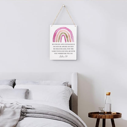 Inspirational Boho Scripture Wall Art Bible Verses Joshua 1:9 Wooden Hanging Sign Prayer Room Decor Religious Gift Christian Wall Decor for Home Office Bedroom Baby Boys Girls Room Nursery 8x10 Inches