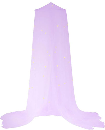 BCBYou Mosquito Net with Fluorescent Stars Glow in Dark for Baby, Kids, and Adults, for Covering Crib, Kid, Girls or Full Size Bed (Purple)