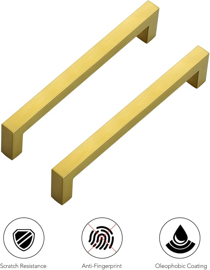 Ravinte 5 Pack 6-1/4 Inch Kitchen Square Cabinet Handles Brushed Brass Pulls Stainless Steel Drawer Pulls Kitchen Cabinet Hardware Handles