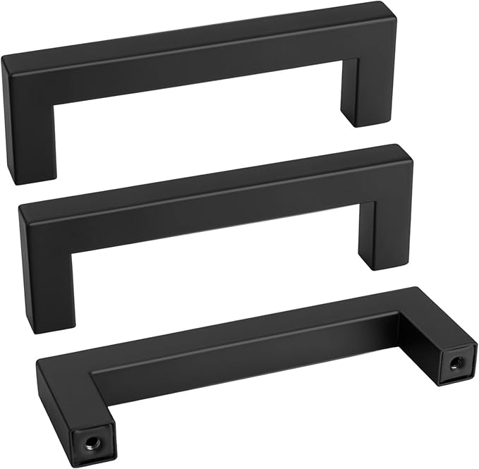 goldenwarm 10 Pack 3-3/4 Inch Black Cabinet Handles Matte Black Drawer Pulls Stainless Steel Cabinets Hardware Square Bar Modern for Kitchen Bathroom Cupboard