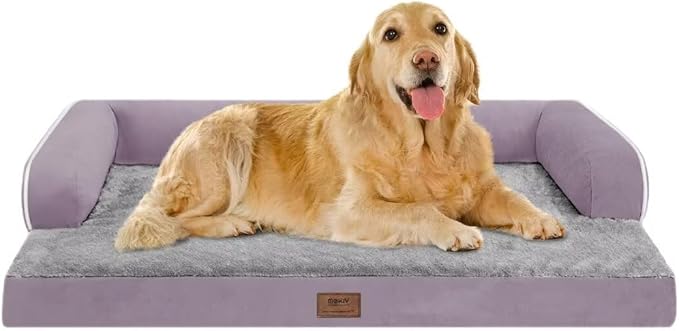 Orthopedic Large Dog Bed Washable, Dog Beds with Washable Removable Cover, XLarge Orthopedic Dog Beds for XLarge Dogs, Waterproof Pet Beds and Non-Slip Bottom, Extra Purple Large Dog Bed-Mewly Pet