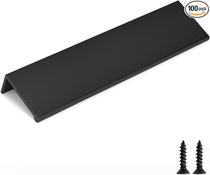 goldenwarm 100 Pack Black Finger Edge Pulls Drawer Finger Pulls Matte Black Kitchen Hardware Handles Bedroom Dresser Drawers,6-1/4in Hole Center