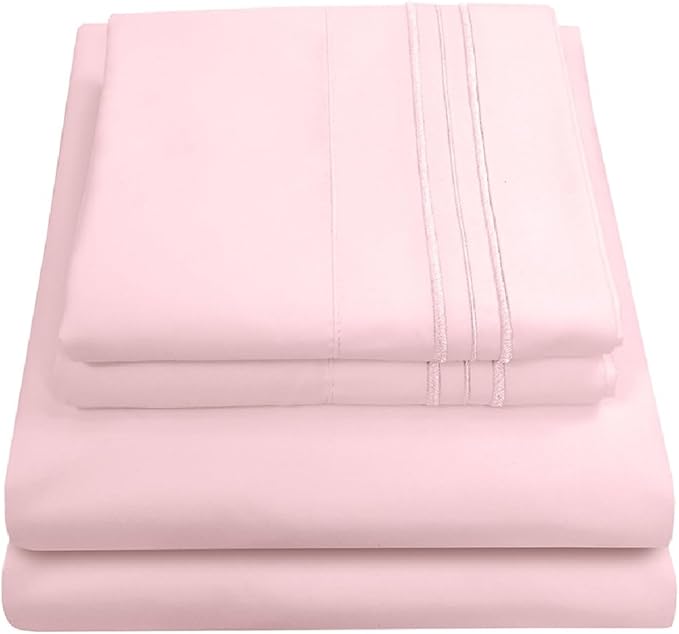 RV Queen Bed Sheets - Breathable Luxury Sheets with Full Elastic & Secure Corner Straps Built In - 1800 Supreme Collection Extra Soft Deep Pocket Bedding Set, Sheet Set, RV Short Queen, Pale Pink