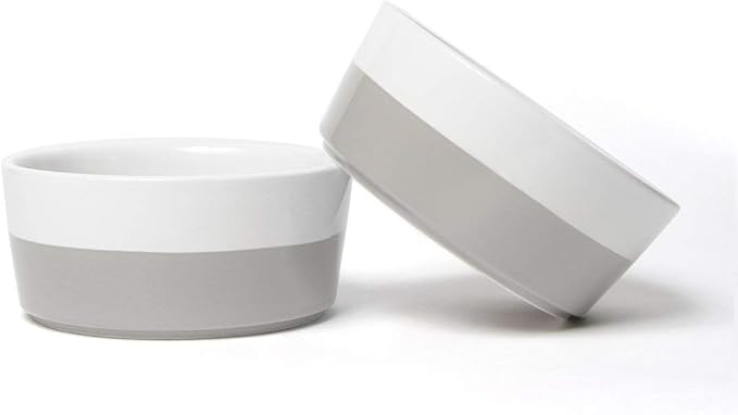Waggo Dipper Ceramic Dog Bowl for Small and Large Breeds - Heavyweight and Durable Pet Food and Water Dish Crock, Dishwasher Safe, Modern (Light Grey, Medium)-Mewly Pet