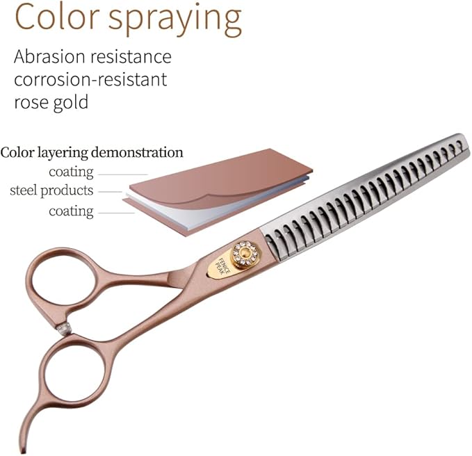 Fenice Peak Thinning Shears for Dogs and Cats Rose Gold Pet Grooming Scissors Chunkers Shears 440C Stainless Steel Professional Dog Trimming Scissors 8''-Mewly Pet
