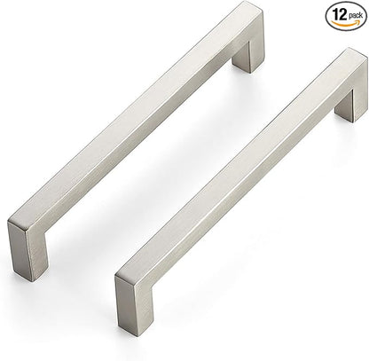 JOY DECOR 12 Pack Cabinet Handles, Brushed Nickel Cabinet Pulls, 6-1/4 Inch Kitchen Closet Handles Square Drawer Pulls Stainless Steel Drawer Hardware, 160mm Hole Centers