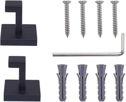 TASTOS Bath Towel Hooks Matte Black, 4 Pack Stainless Steel Robe Coat and Clothes Hook, Heavy Duty Wall Hook for Bathroom & Kitchen, Modern Square Style Wall Mounted