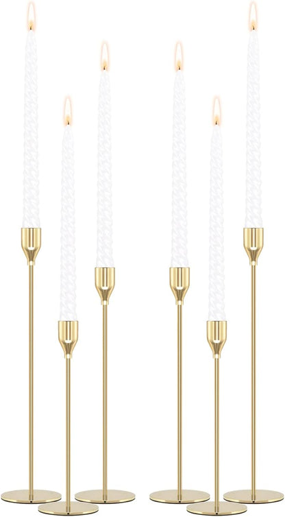 Gold Candle Holders Candlestick Holders for Taper Candles, Set of 6 Modern Decorative Candle Sticks Long Holder for Table Centerpiece, Wedding, Dinning, Party (Candles are not Included)