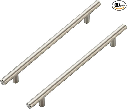 JOY DECOR 60 Pack Cabinet Handles, Brushed Nickel Cabinet Pulls, 7-1/2 in Hole Center Kitchen Cabinet Handles, Stainless Steel T Bar Handles for Dresser Drawers