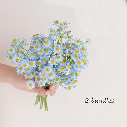 Small Blue Daisy Flowers Artificial,2 Bouquet/12Pcs 10 Inch Fake Daisies,Spring Wild Flower for Party Decor (Blue)