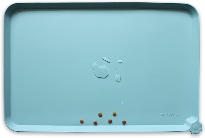 Hoki Found Silicone Non Slip Pet Food Mats - Dog Cat Bowl Placemats - Waterproof for Carpet - Light Turquoise-Mewly Pet