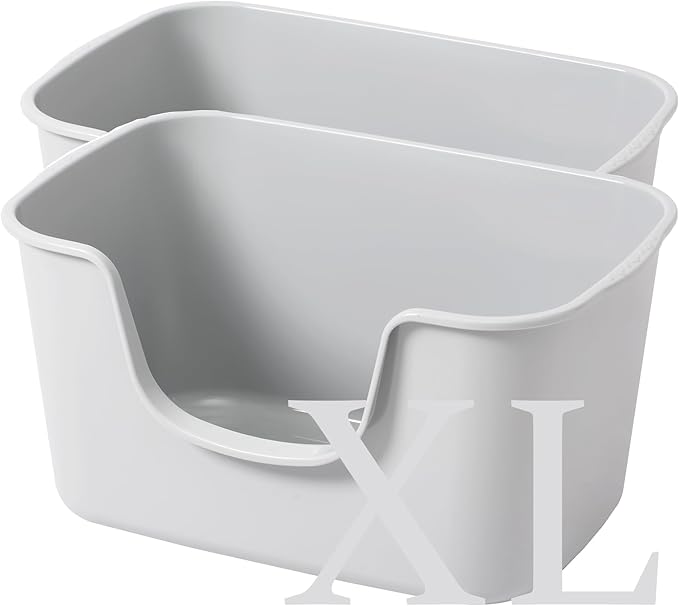 Smart Paws Extra Large Jumbo Cat Litter Box for Maine Coon Cats, Open Top High-Sided Anti-Splash Litter Pans, Durable XL Kitty Bathroom for Multi-Cat Households (Pack of 2 (Grey))-Mewly Pet