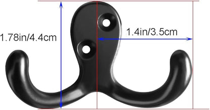 Coat Hooks Hardware, 10Pcs Wall Hooks Heavy Duty Hooks for Hanging Coats No Rust Double Robe Hook Wall Mounted for Key Towel Bags Cup Hat (Black)