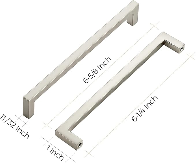Ravinte 25 Pack Solid 6-1/4 Inch Center to Center Slim Square Bar Drawer Handles - Cabinet Hardware Brushed Nickel Pulls for Kitchen and Drawers