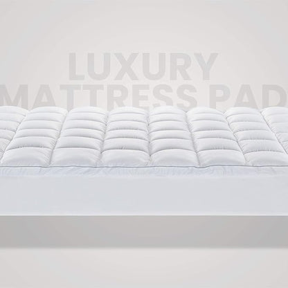 SLEEP ZONE King Size Cotton Mattress Pad, Super Soft Pillow Top Mattress Topper, Thick Fluffy Mattress Cover Deep Pocket 8-21 inches, King, White Cotton Top, King(78X80)