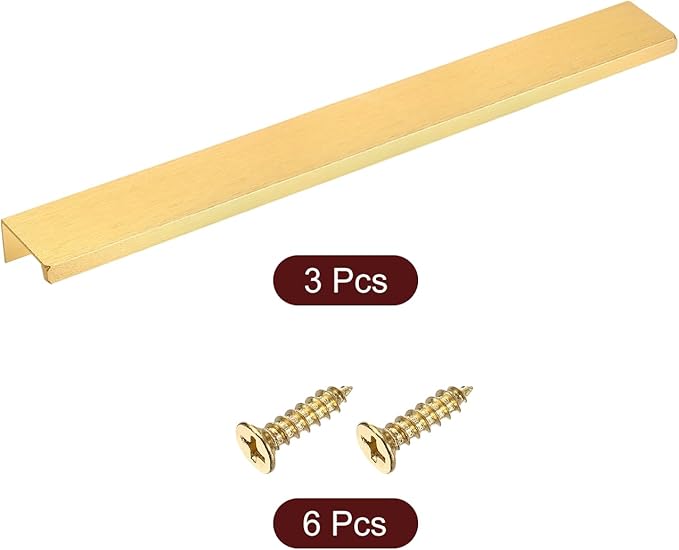 uxcell Cabinet Finger Edge Pull, 3pcs 250mm / 9.84" Aluminum Alloy Back Mount Hidden Cabinet Pulls Concealed Handle for Home Kitchen Drawer Cabinet, Gold