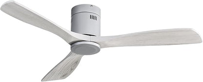 Sofucor Ceiling Fan, 52 Inch, Low Profile, DC, 3 Carved Wood Blades, Flush Mount, Noiseless, Reversible Motor, Remote Control, Without Light, Silver+Grey