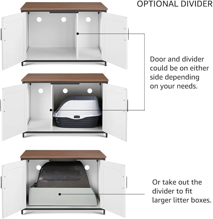 unipaws Extra Large Cat Litter Box Enclosure Furniture with Top Opening, XL Washroom Bench for Cats with Removable Divider, Jumbo Automatic Litter Box Cover and Hidden Cat Box-Mewly Pet
