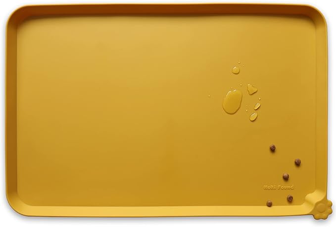 Hoki Found Large Silicone Pet Food Mats Tray - Non Slip Pet Dog Cat Bowl Mats Placemat - Dog Pet Cat Feeding Mat - Waterproof Dog Cat Food Mats -Pet Water Mats for Carpet - Honey-Mewly Pet